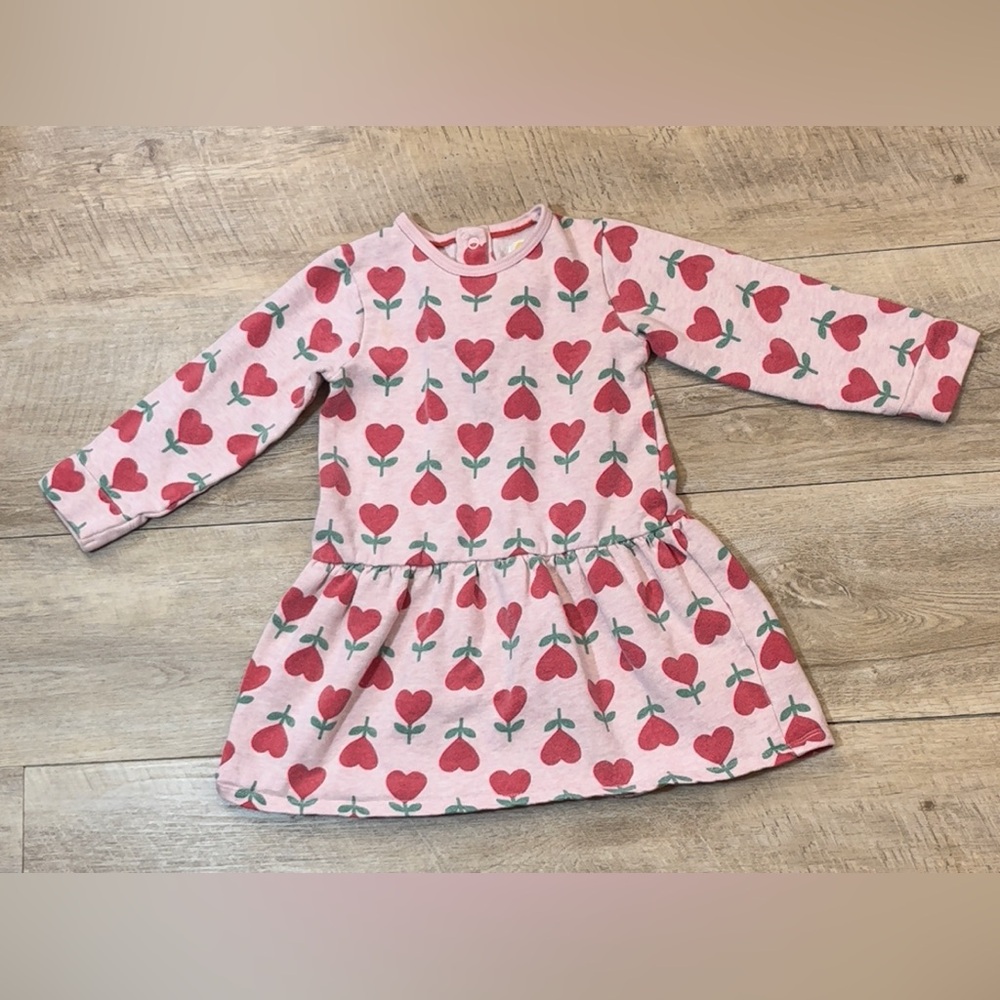 Baby Boden Heart Flowers Sweatshirt Dress Size 2-3 yr